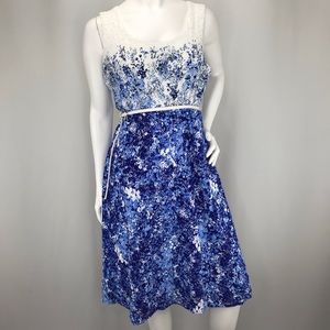 Motherhood A-Line Scoop Belted Indigo Lace Dress